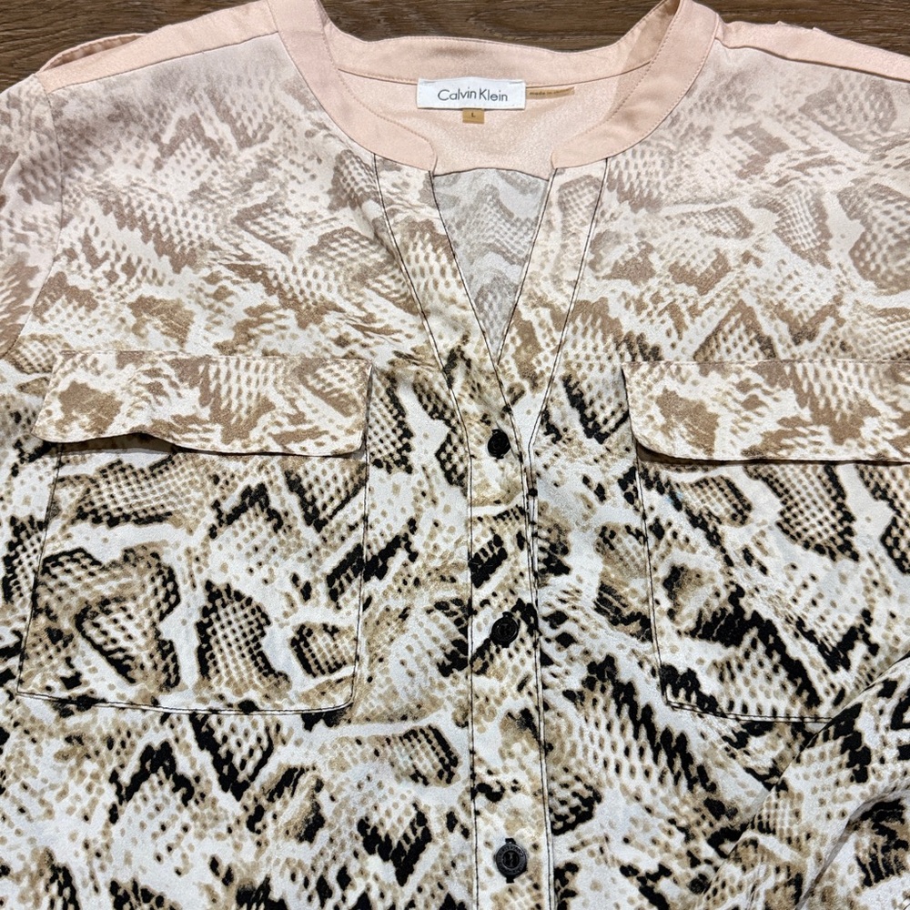 Calvin Klein Snake Print Button-Up Blouse - Picture 3 of 9